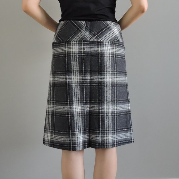 Jacob Gray Wool Plaid A-Line Skirt - Picture 6 of 10